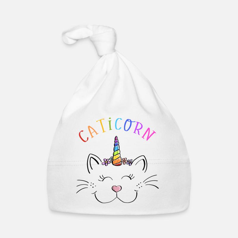 Lustige Regenbogen Caticorn Einhorn Katze Gesicht Baby Bio-Mütze