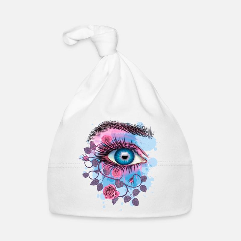 Œil floral psychédélique bleu - Bonnet bio Bébé - blanc