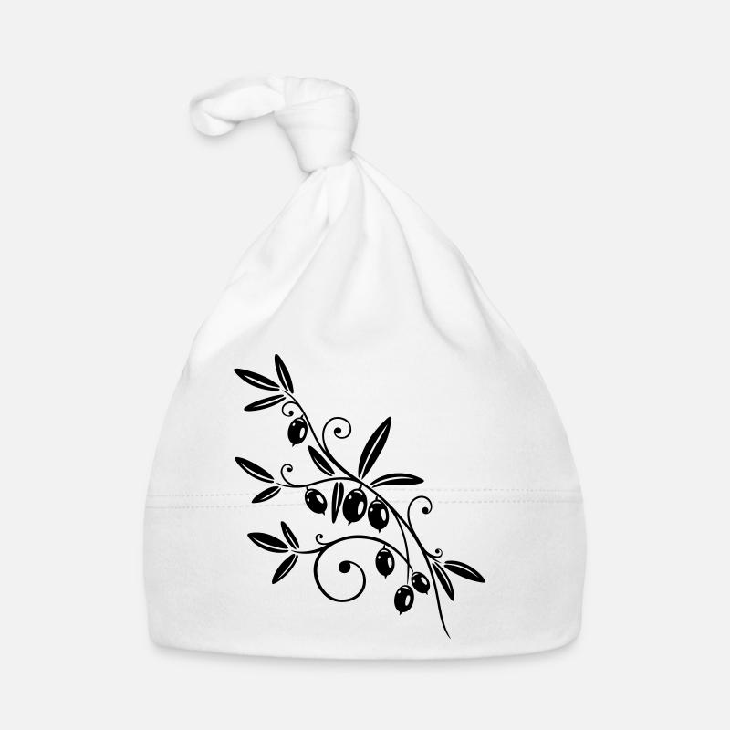 Cuisine, branche d'olivier aux olives. - Bonnet bio Bébé - blanc