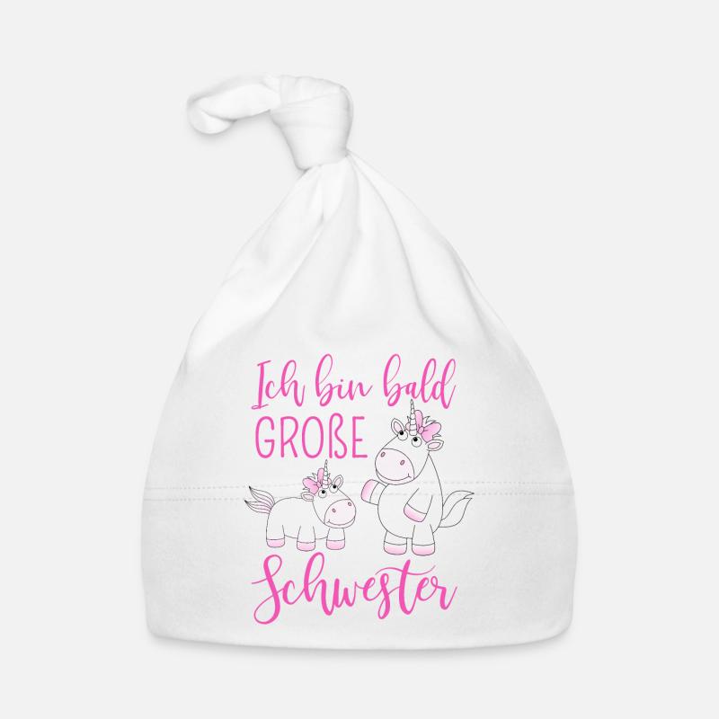 Ich bin bald große Schwester Einhorn - Baby Bio-Mütze - Weiß