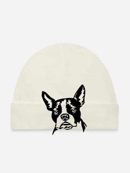 Boston Terrier - Baby Bio-Mütze - Weiß - Vorne