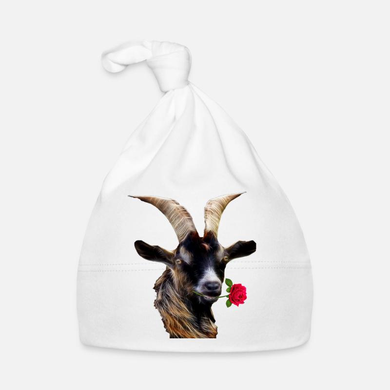 Romantic goat with a rose - Organic Baby Cap - white