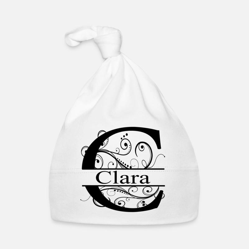 Monogramme avec le prénom Clara - Bonnet bio Bébé - blanc