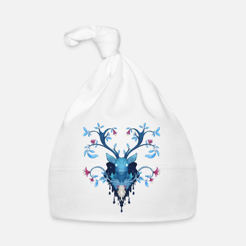 Blue Ink Spirits - Cerf Nocturne aux Bois Fleuris - Bonnet bio Bébé - blanc