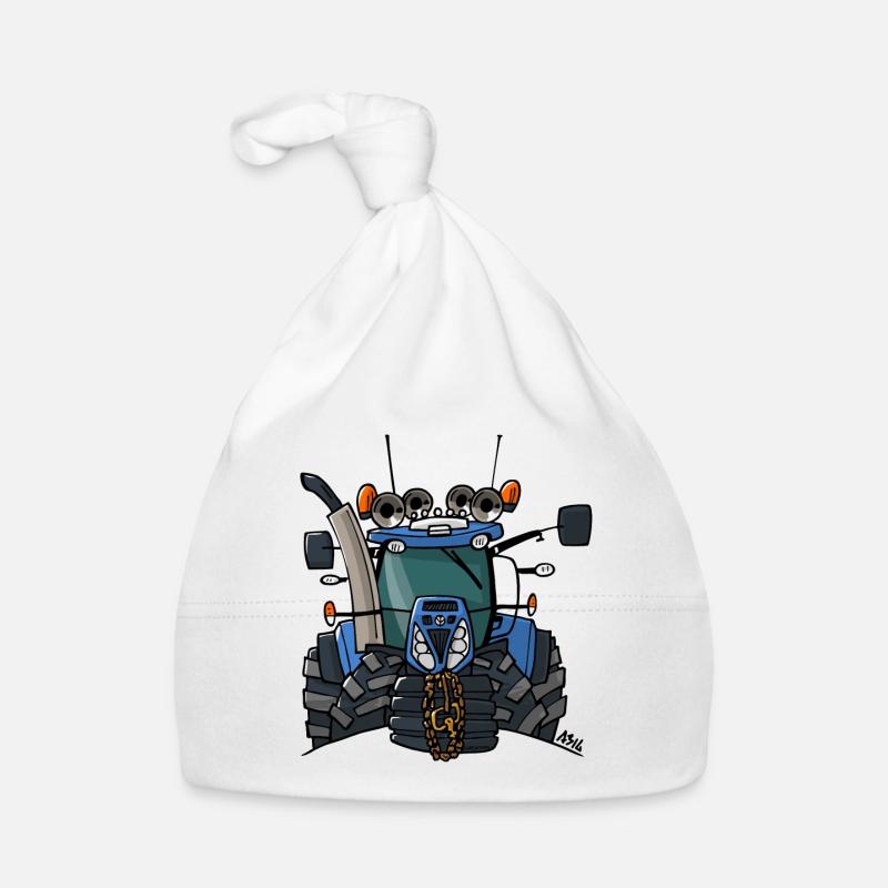 0397 Blauer Traktor Baby Bio-Mütze