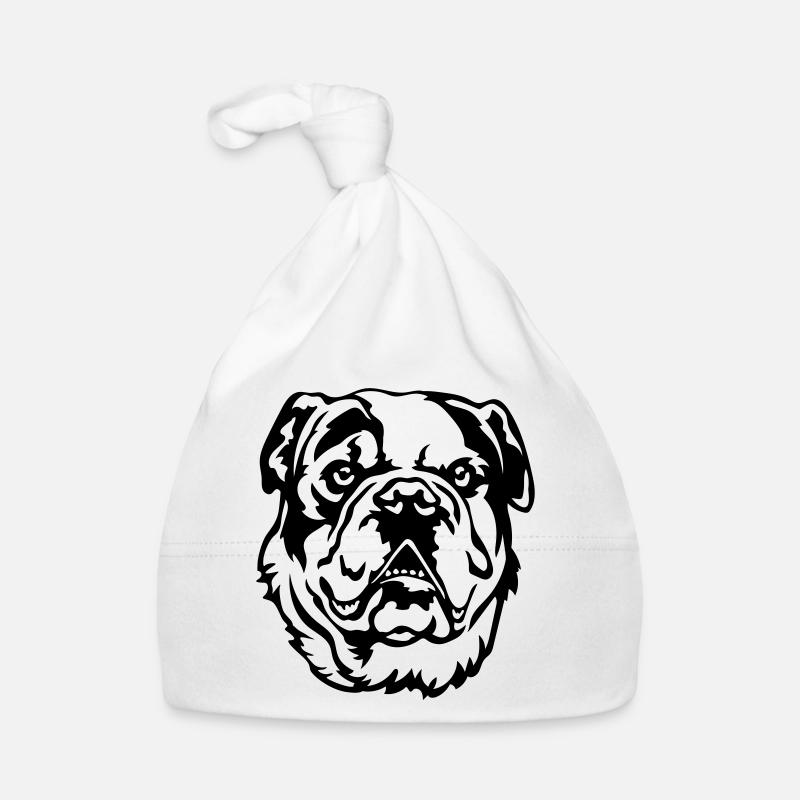 Tête de bouledogue continental - Bonnet bio Bébé - blanc