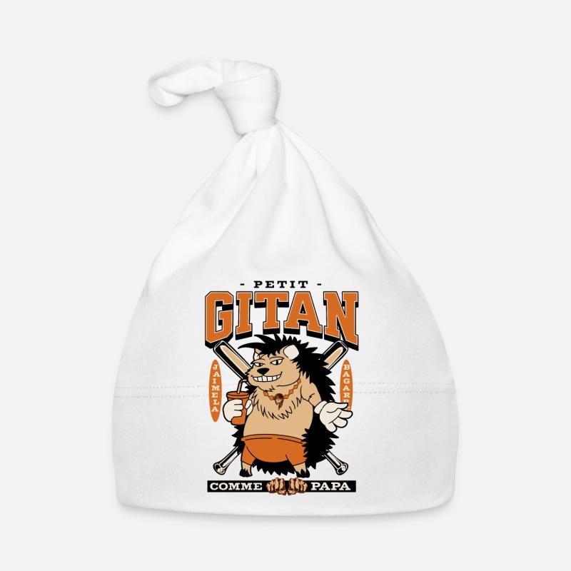 Petit Gitan - Humour Manouche - Bonnet bio Bébé - blanc