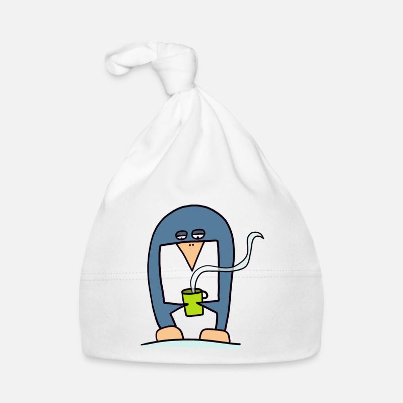 Penguin drinking coffee Organic Baby Cap