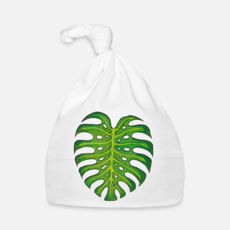 Monstera / Blatt - Baby Bio-Mütze - Weiß