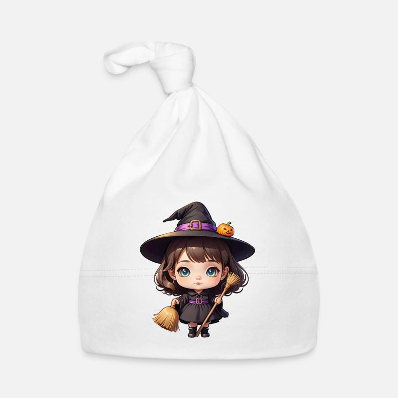 Halloween - niedliches Hexen Mädchen mit Zauberhut Baby Bio-Mütze