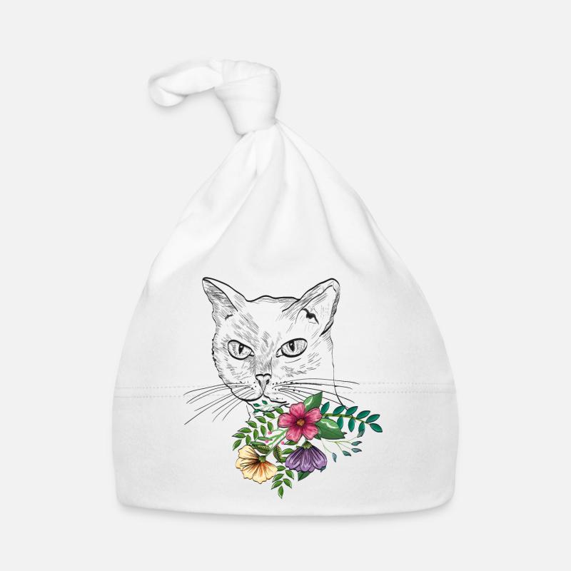 Chat avec bouquet de fleurs Bonnet bio Bébé