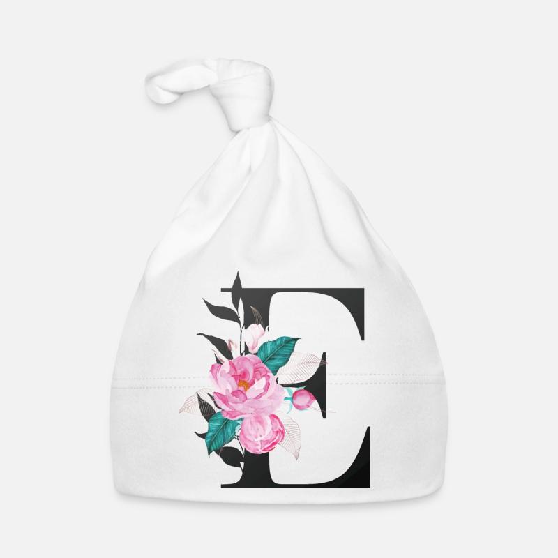 Elégante lettre 'E' avec des fleurs Bonnet bio Bébé