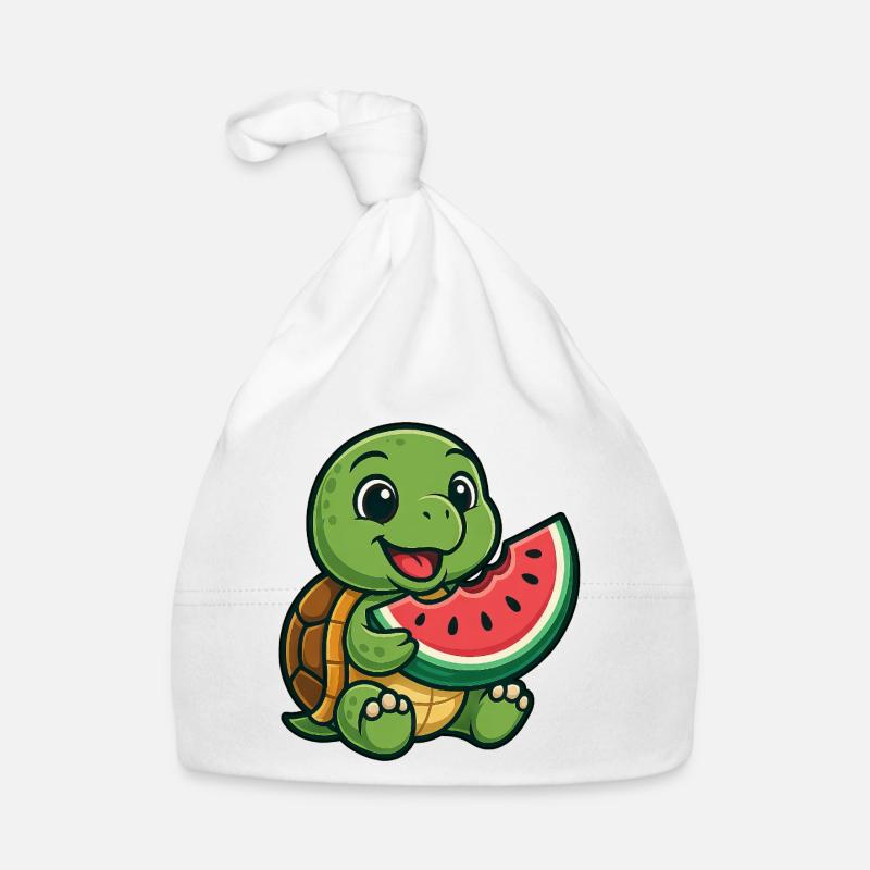 Tortue mignonne avec melon design d’été Bonnet bio Bébé