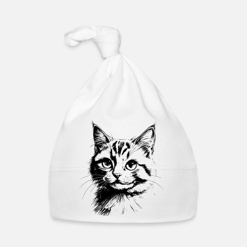 Portrait de chat - Bonnet bio Bébé - blanc