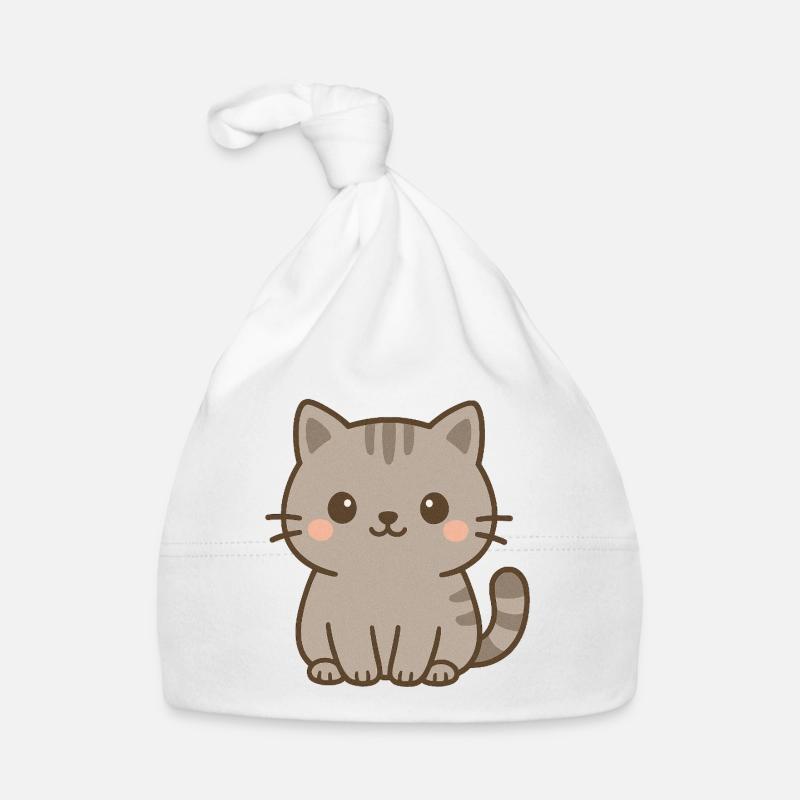 Mignon chaton gris - Bonnet bio Bébé - blanc