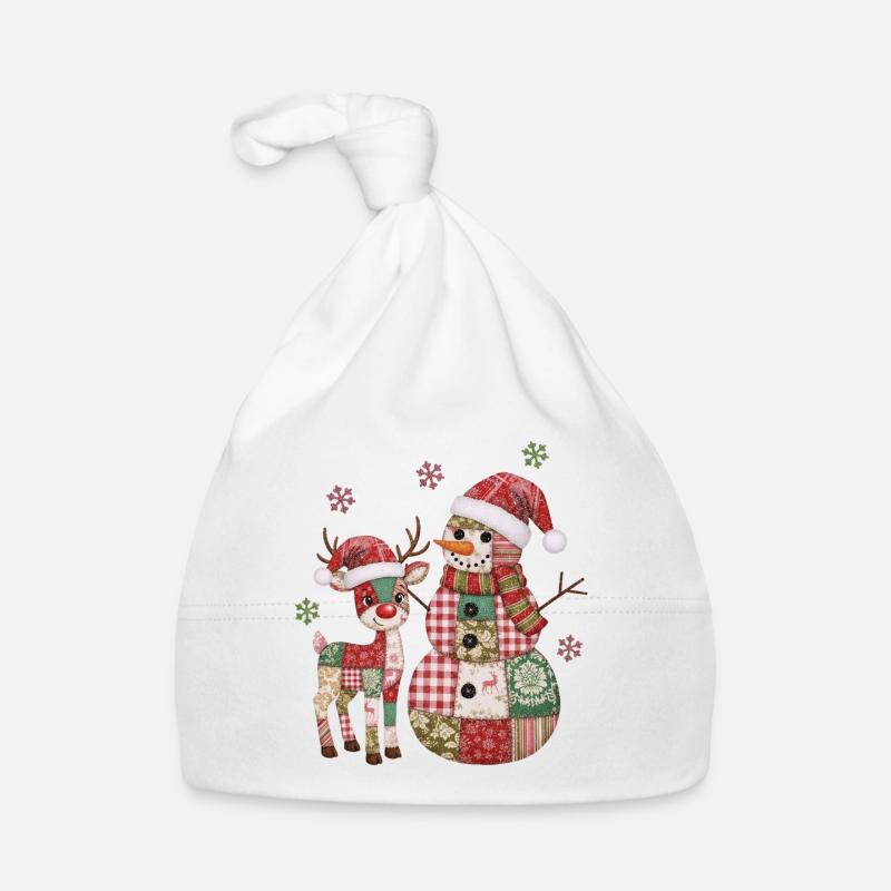 Patchwork Schneemann und Rentier Baby Bio-Mütze