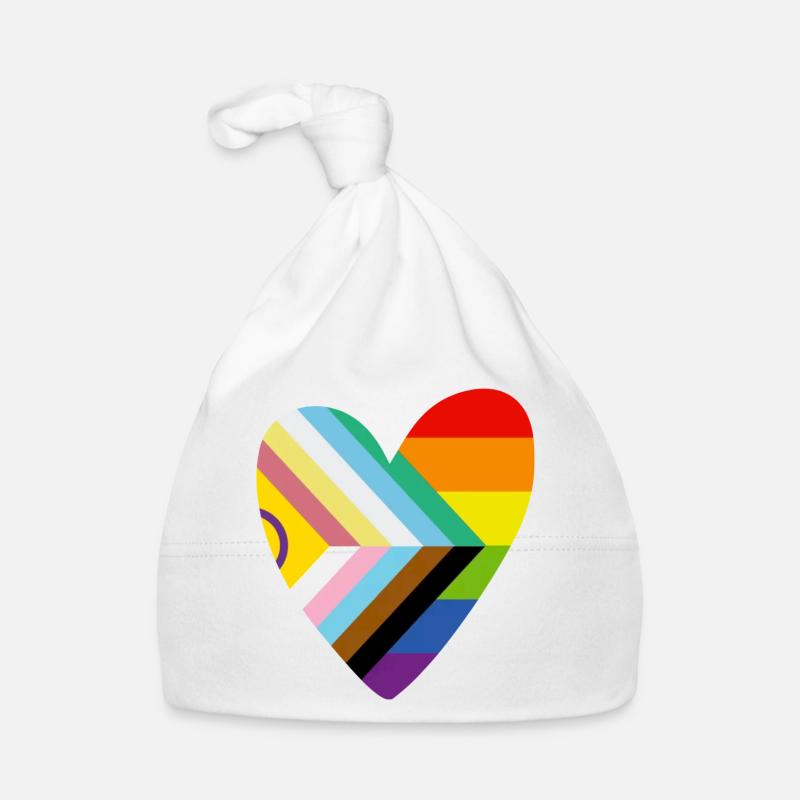 🌈 Heart – Progress Pride & Disability Flag - Organic Baby Cap - white