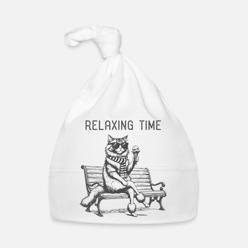 Relaxing Time Cat on the Bench Organic Baby Cap