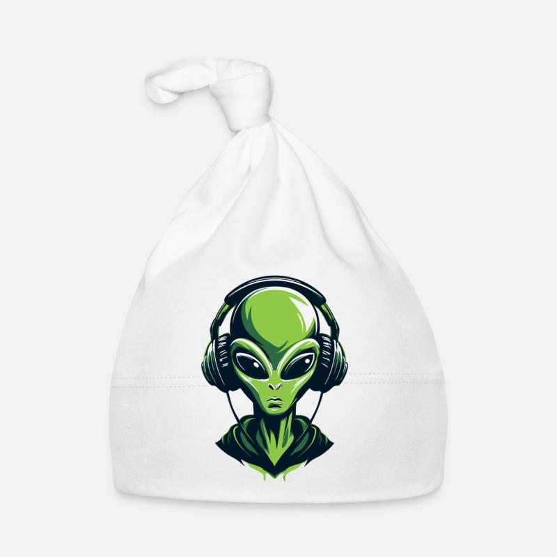 Alien mit Kopfhörern – Minimalistic Techno design Baby Bio-Mütze