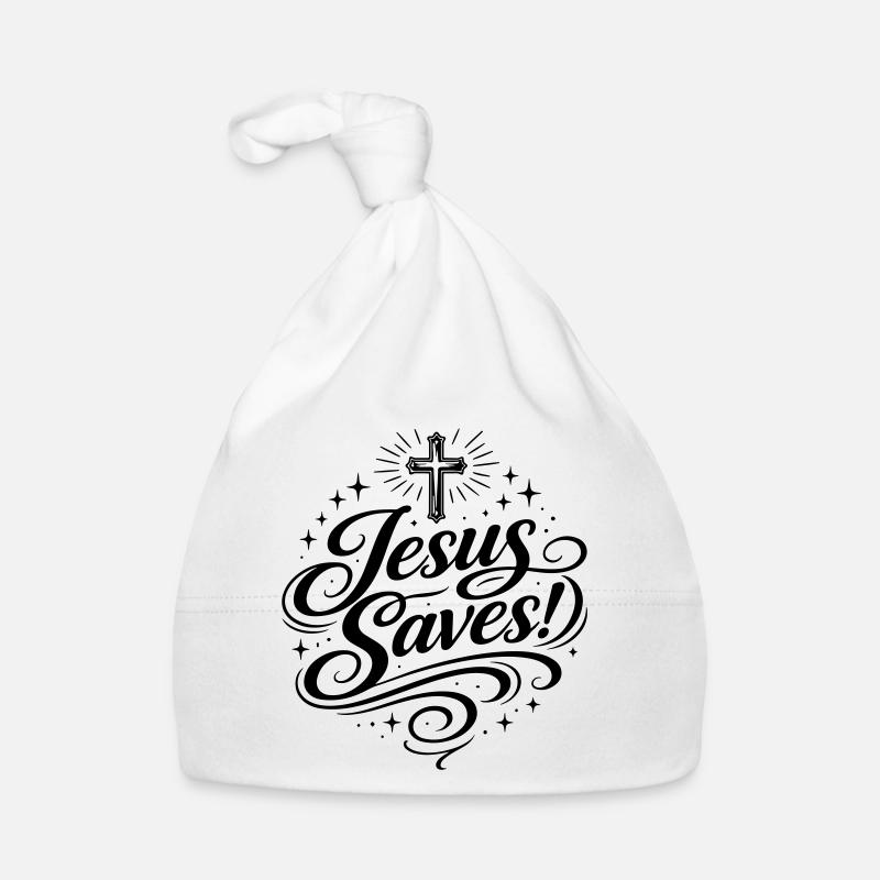 Jésus sauve la croix de manière chrétienne Bonnet bio Bébé