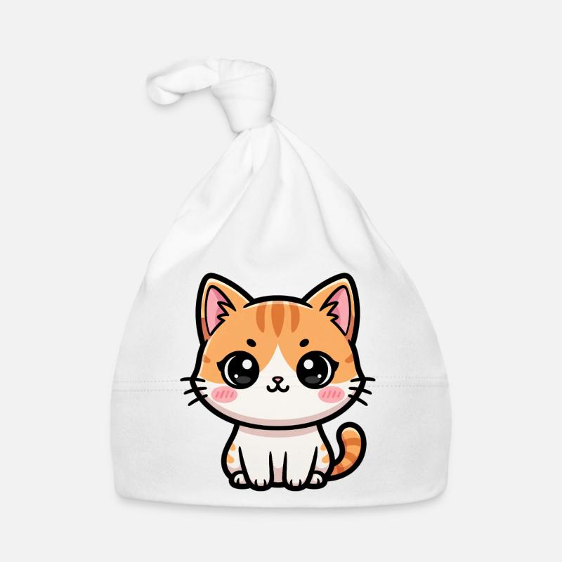 Art du T-shirt chaton Chibi Tigré - Bonnet bio Bébé - blanc