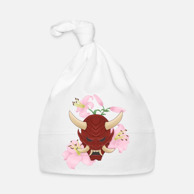 Oni x Lys roses - Bonnet bio Bébé - blanc