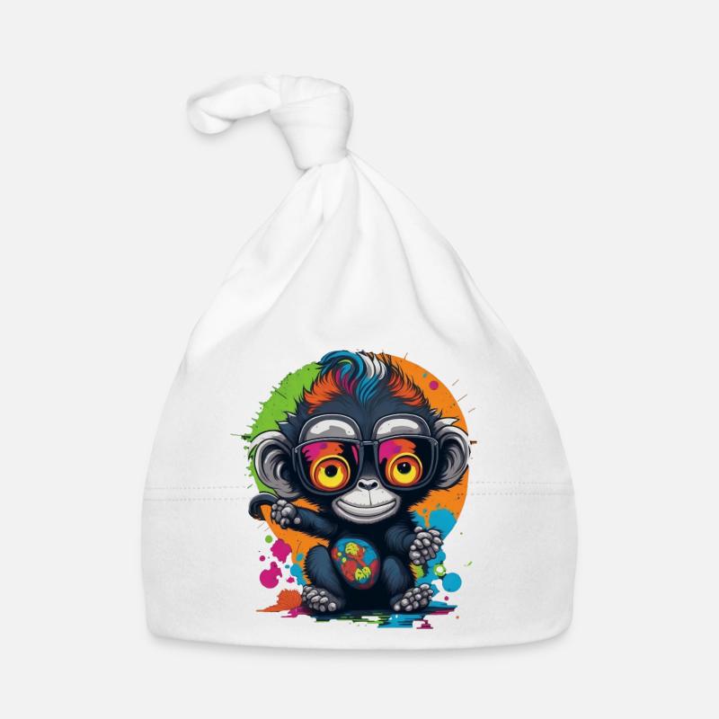 Neon Brillenaffe Splash - Affe - Äffchen Baby Bio-Mütze