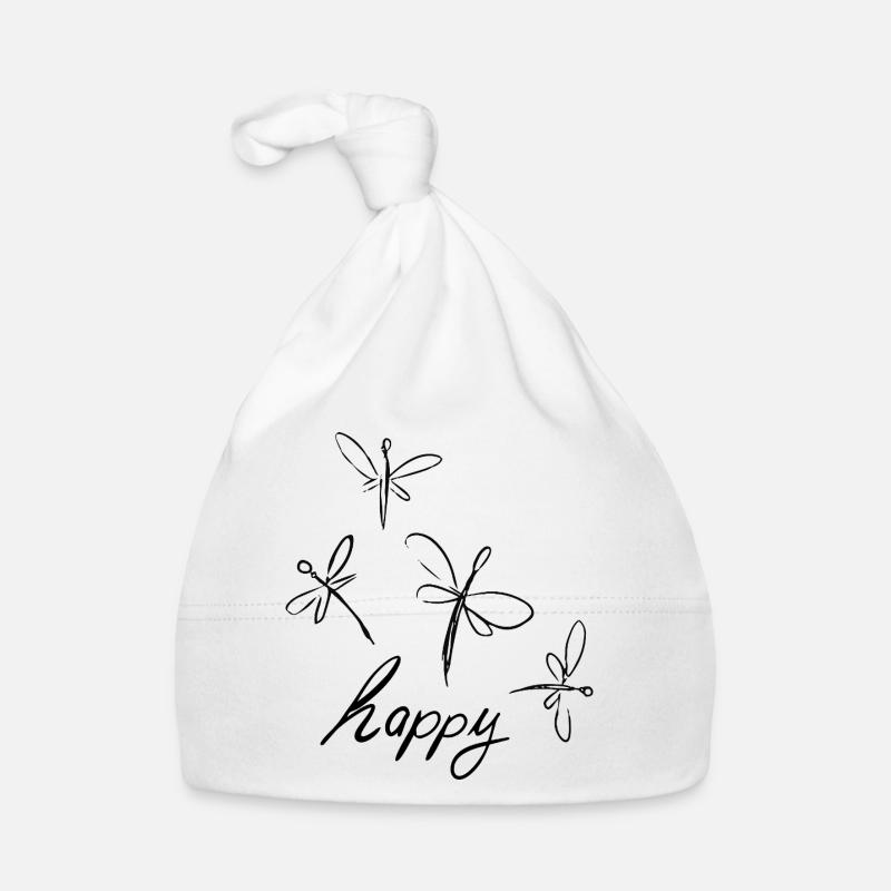Dragonfly drawing with - happy - lettering Organic Baby Cap