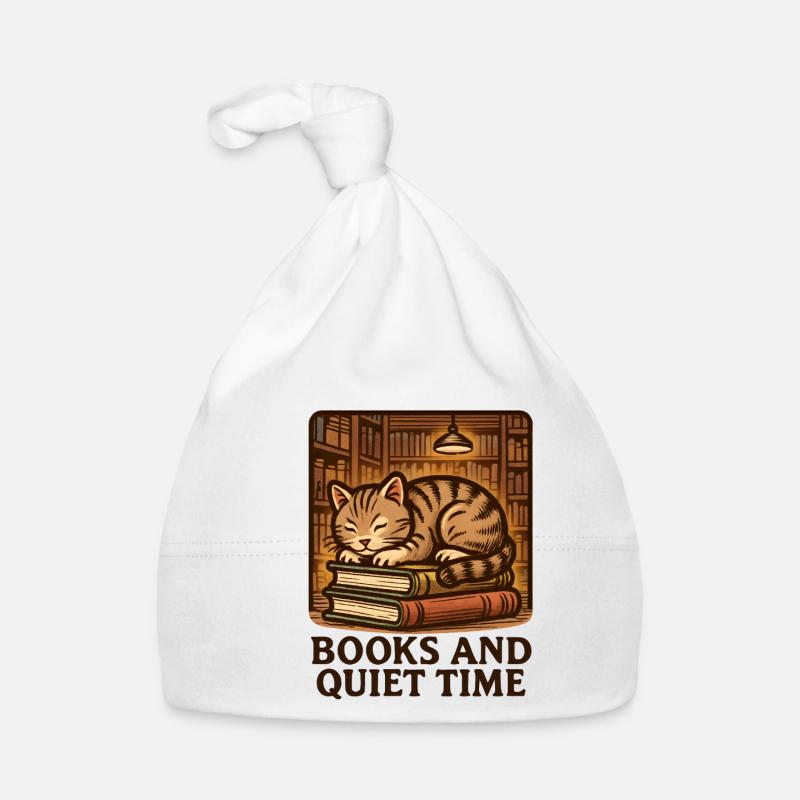 Sleeping Cat Over Books Organic Baby Cap