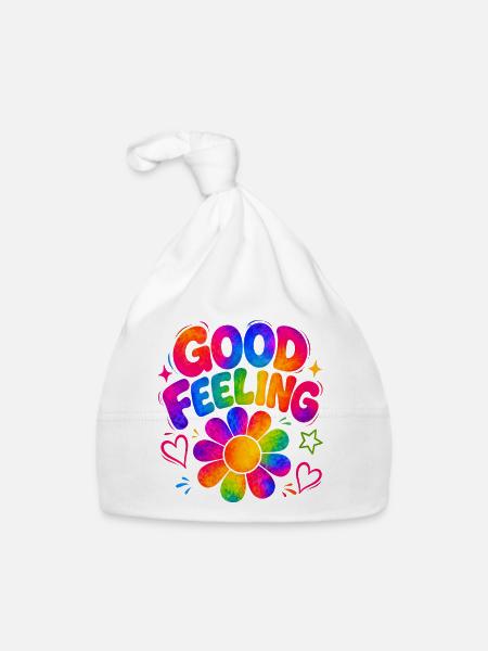 GOOD FEELING - Colourful retro vibes with flower power - Organic Baby Cap - white - Front