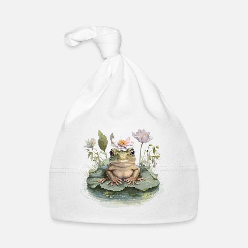 Frog on water lily leaf Organic Baby Cap