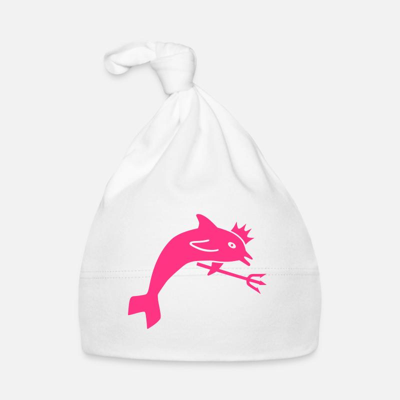 ★ design colors changeable ★ dolphin, crown, trident - Organic Baby Cap - white