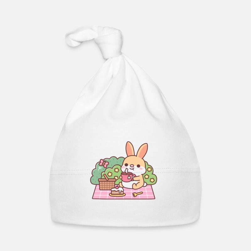 Cute Rabbit Enjoying Tea At Picnic Organic Baby Cap