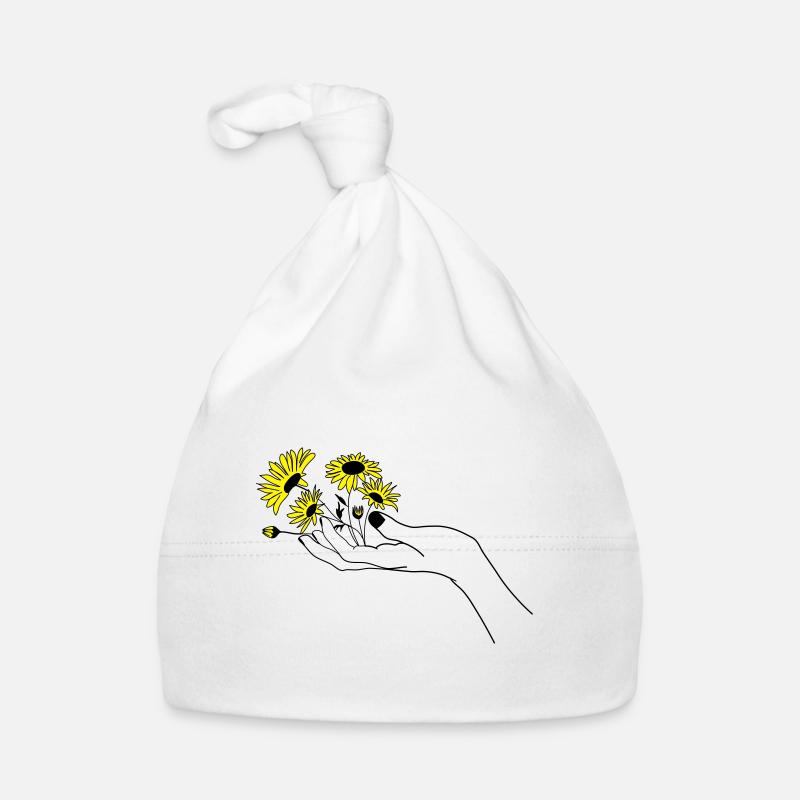 Hand mit Blumen - Baby Bio-Mütze - Weiß
