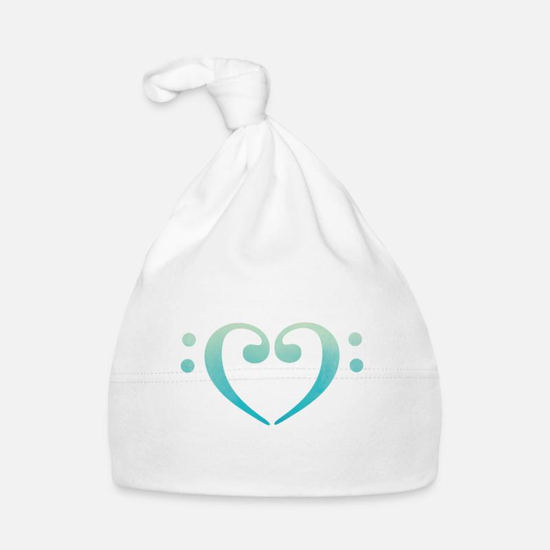Clé de basse coeur - Bonnet bio Bébé - blanc