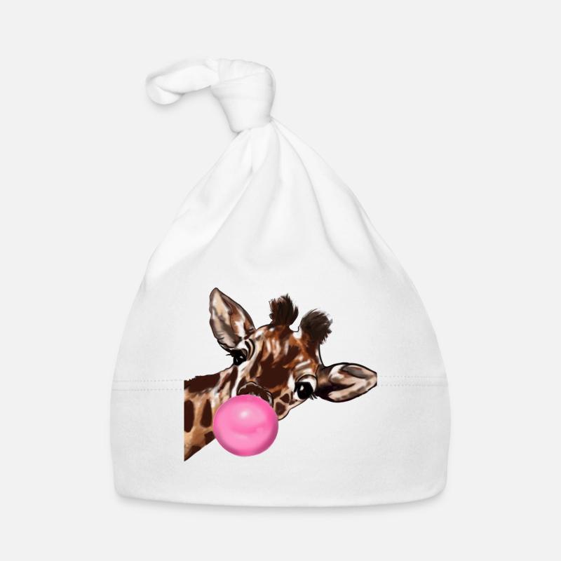 Giraffe with bubble gum Organic Baby Cap