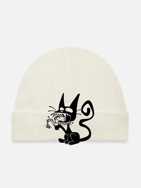 Blaack Cat licking paw - Bonnet bio Bébé - blanc - Devant