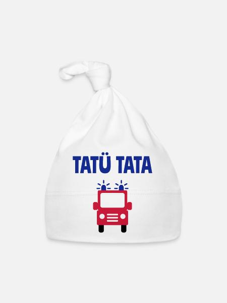 ★ Designfarben änderbar ★ Tatü tata Feuerwehrauto - Baby Bio-Mütze - Weiß - Vorne