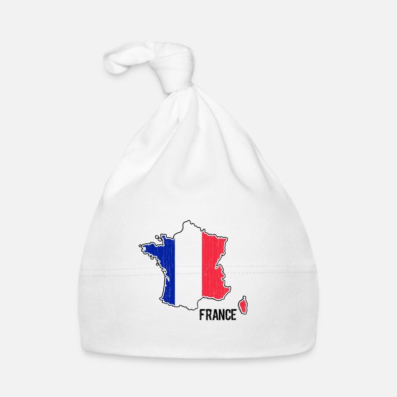 Plan de la carte du drapeau de la France - Bonnet bio Bébé - blanc