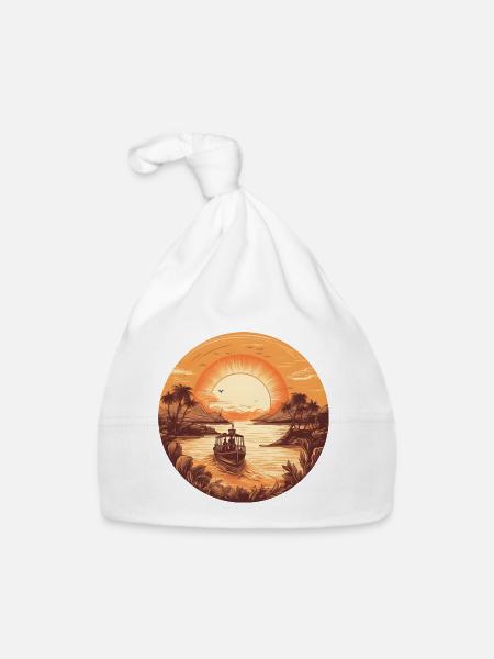 boot im Sonnenuntergang - Baby Bio-Mütze - Weiß - Vorne