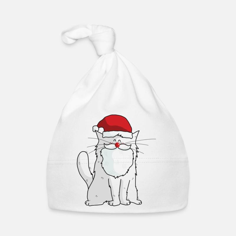 Mrou le Chat Père Noël - Bonnet bio Bébé - blanc