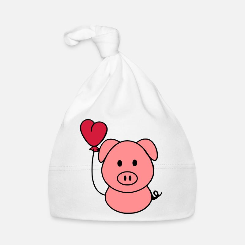 Porcs avec le ballon de coeur - Bonnet bio Bébé - blanc
