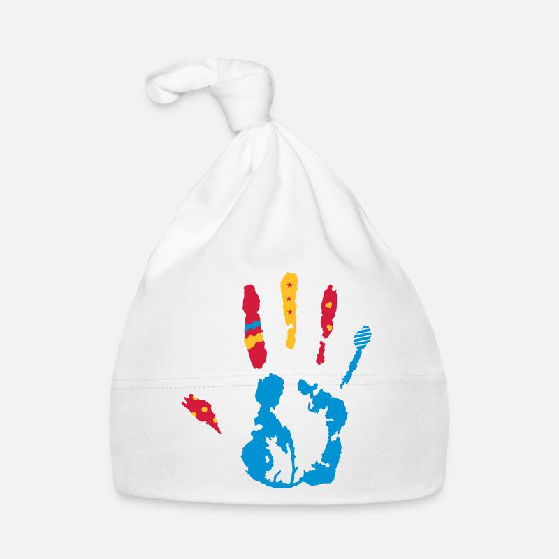 Une empreinte de la main coloré avec diverses Bonnet bio Bébé