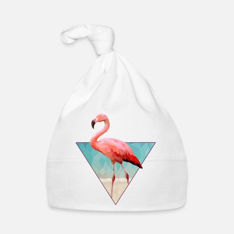 Pink Flamingo am Strand im Low Poly Style Baby Bio-Mütze