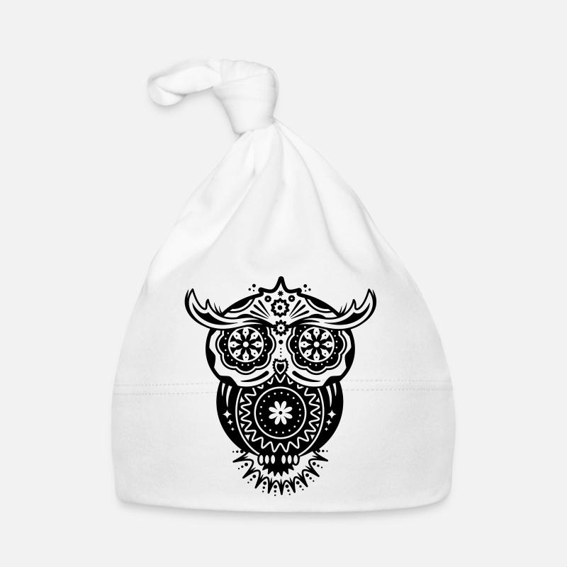 Civetta con vari ornamenti in Cappellino ecologico per neonato