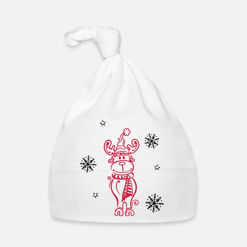 Wapiti, rennes avec des flocons - Bonnet bio Bébé - blanc