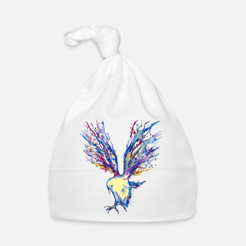 Oiseau de couleur - Bonnet bio Bébé - blanc