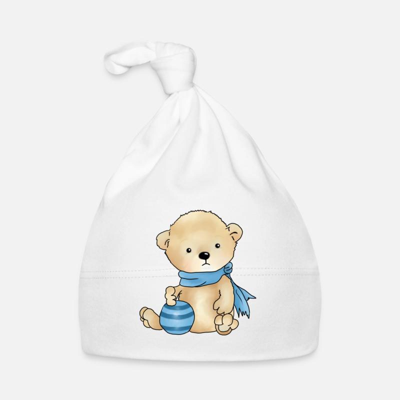 Bear with ball - Organic Baby Cap - white