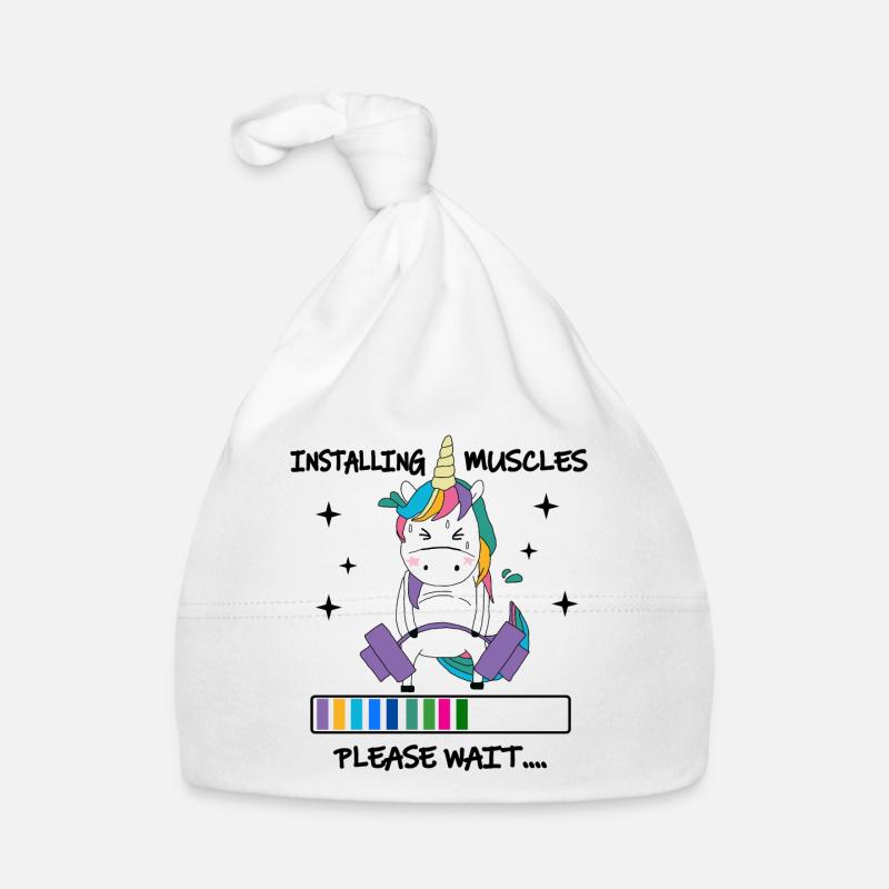 Installing Muscles Please Wait Shirt Funny Unicorn Baby Bio-Mütze