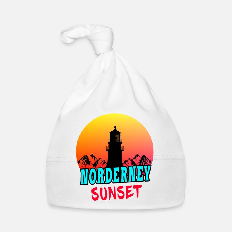 Norderney Sunset Leuchtturm Design / Geschenkidee - Baby Bio-Mütze - Weiß